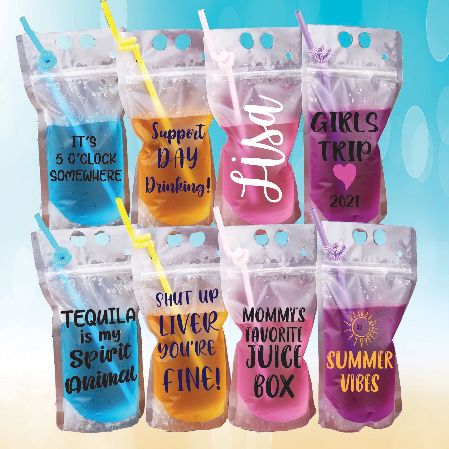  Reusable Drink Pouches with Funny Sayings Drink Bags
